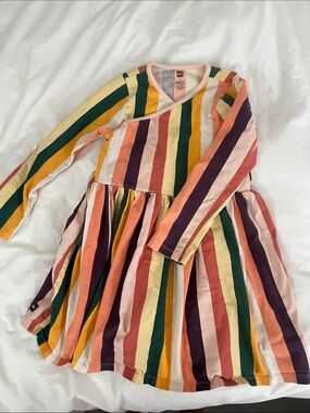 Tea Collection Multi-Stripe Long Sleeve Dress - Pink, Yellow, Green, Purple